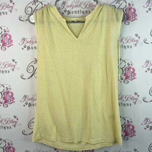 Kismet Vneck tie up shoulder detail ribbons Light Yellow Tank Top